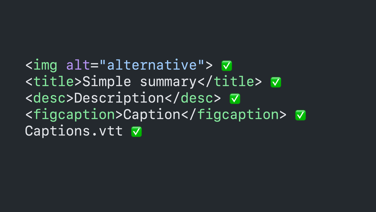 Same code block as previous but with checkmark icons next to each.