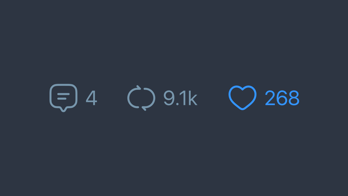 Social media reaction icons for reply, boost, and favorite. Each is paired with a count.