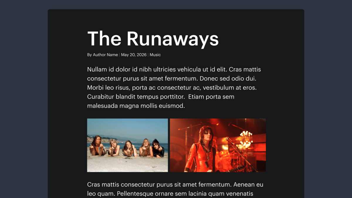 Mock website article with the title “The Runaways.” It features the image from the previous slide, which is described in the coming slides.