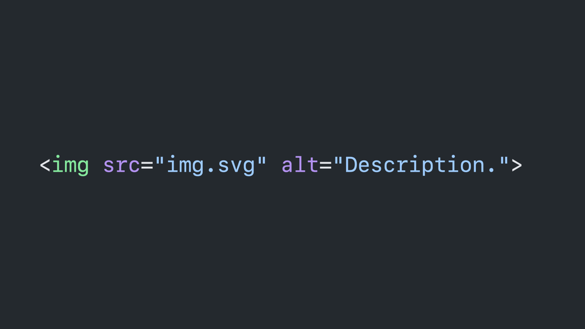 Code block: image tag with a source of img.svg and an alt attribute readins “description.”