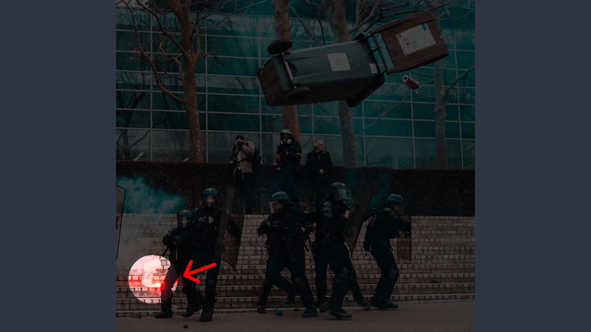 The same image highlighting a flare on the ground.