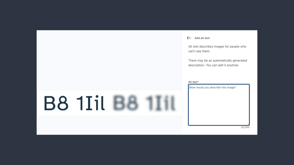 The LinkedIn form for posting an image with the alt text input.