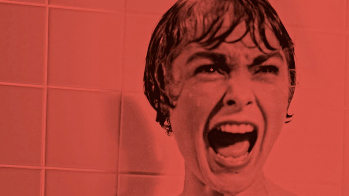 Still frame from the movie Psycho of a woman screaming in terror.