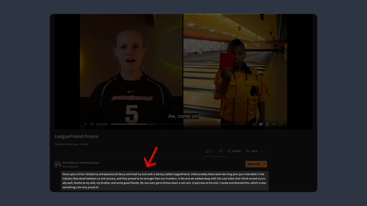 The same page with the description highlighted.